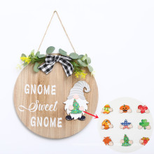 Wholesale Creative New Christmas Wooden Wreath Door Hanging Wall Decoration Pendant Can Replace Faceless Elderly Pendant